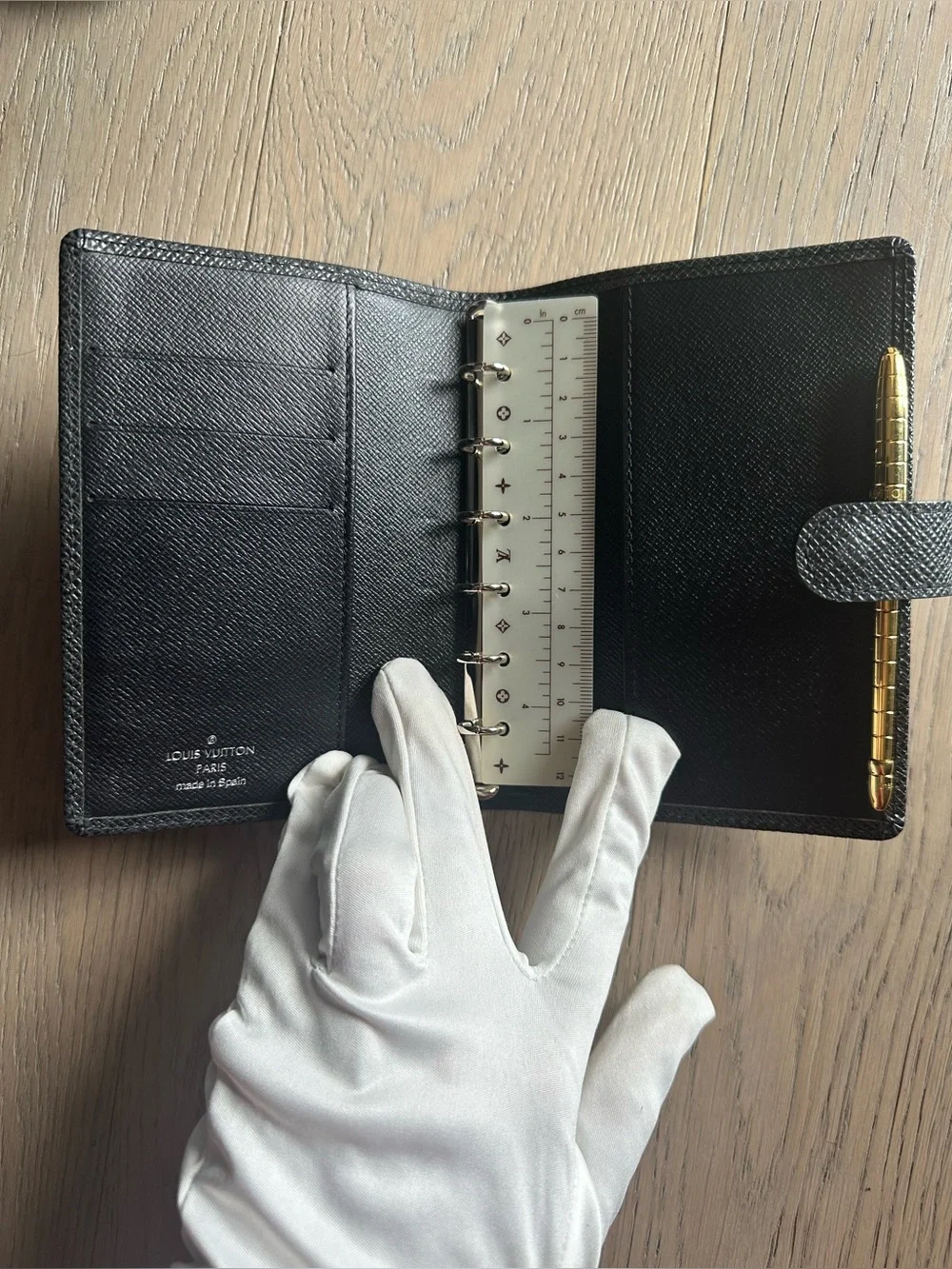 Louis Vuitton Taiga PM Agenda Cover Pen Ruler Box Full Set Black